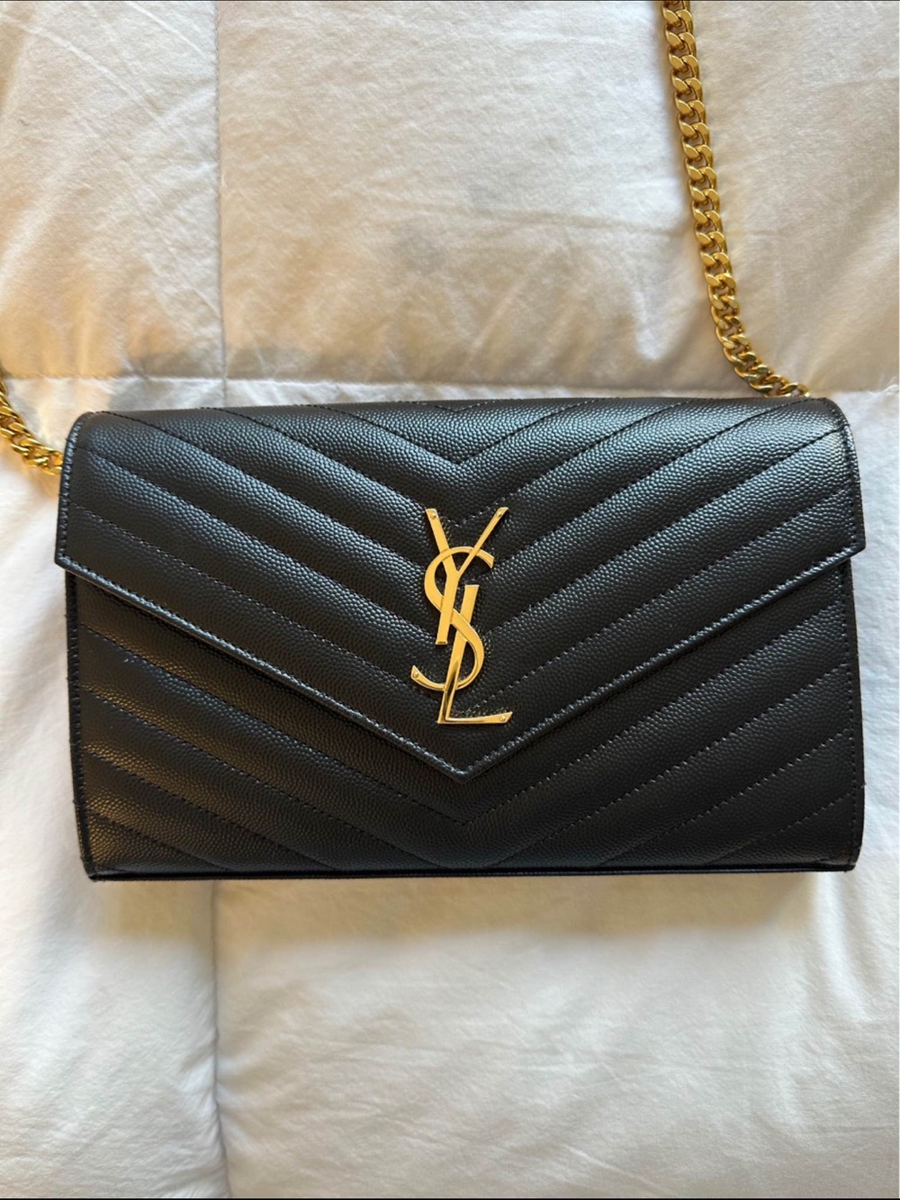 Saint Laurent Classic Cassandre Chain Wallet – Black Grain de Poudre Leather